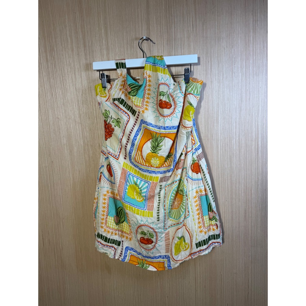 Seven Wonders Tropical Fruit Print Halter Mini Dress XXL US 12 Cotton Rayon